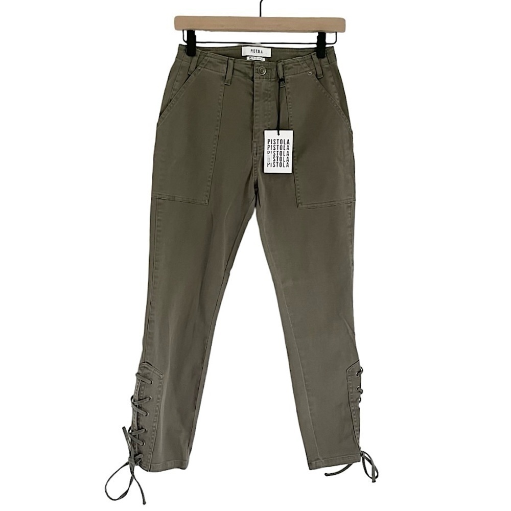 NWT Pistola Women’s Lace Up Ankle Crop Length Pants Green Size 25